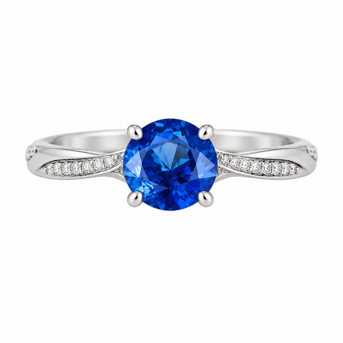 Round Blue Sapphire Diamond Twist Ring
