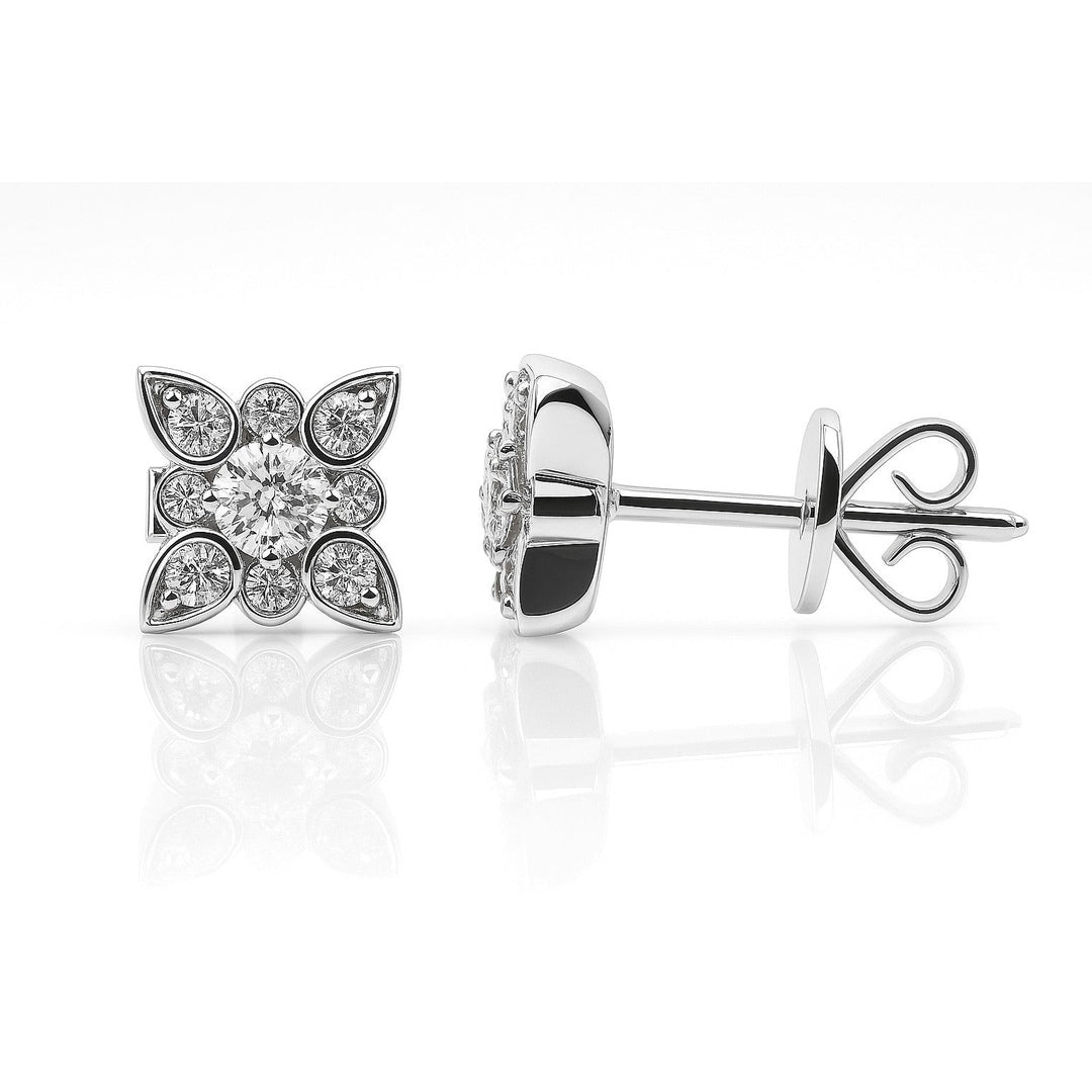Diamond Four-Petal Flower Studs