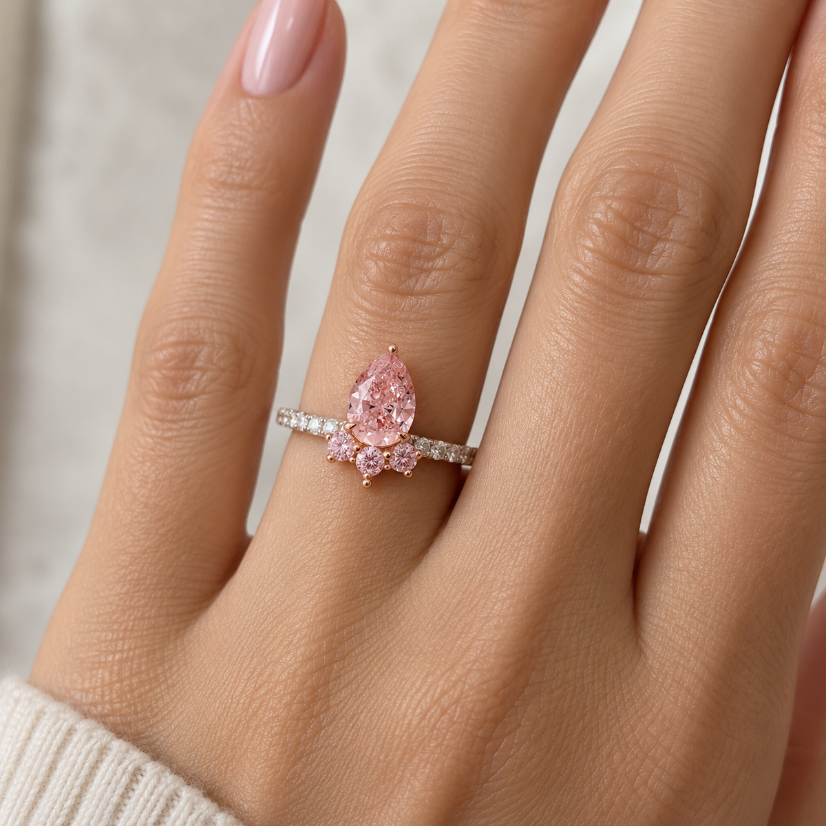 Pear Pink Diamond Ring