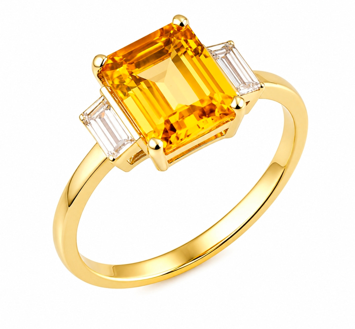 Citrine Emerald-Cut Trilogy Ring — Ministry of Gems