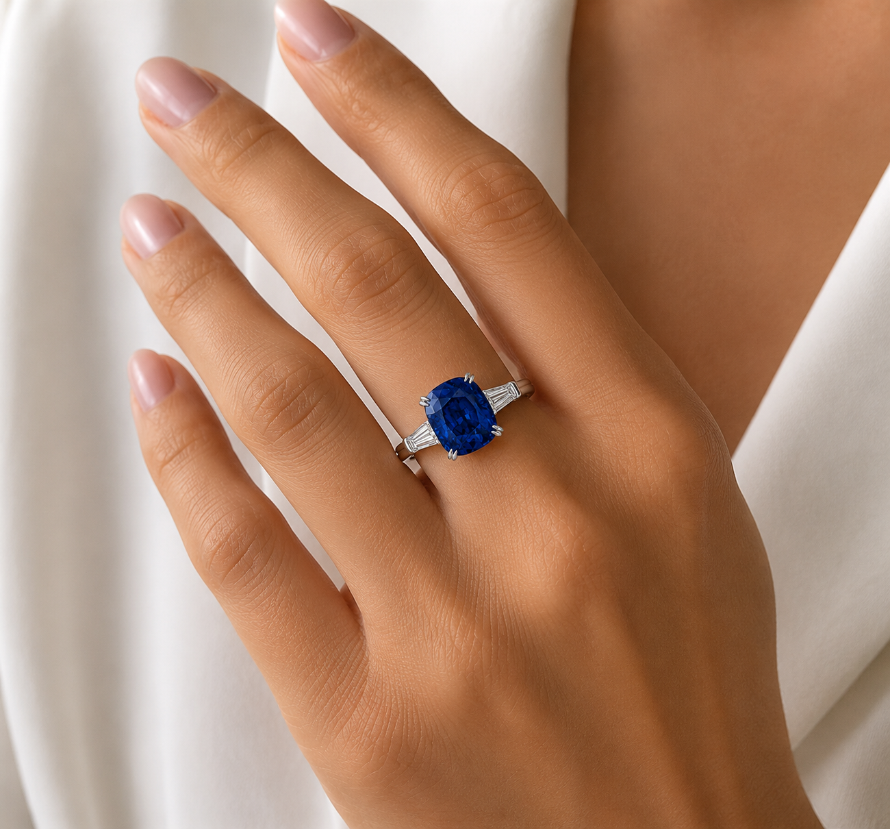 Monterey Blue Sapphire Trilogy Engagement Ring — Ministry of Gems exclusive design