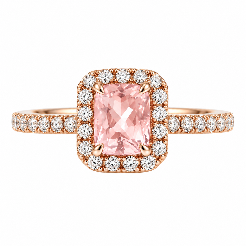 Cushion Morganite Diamond Halo Ring