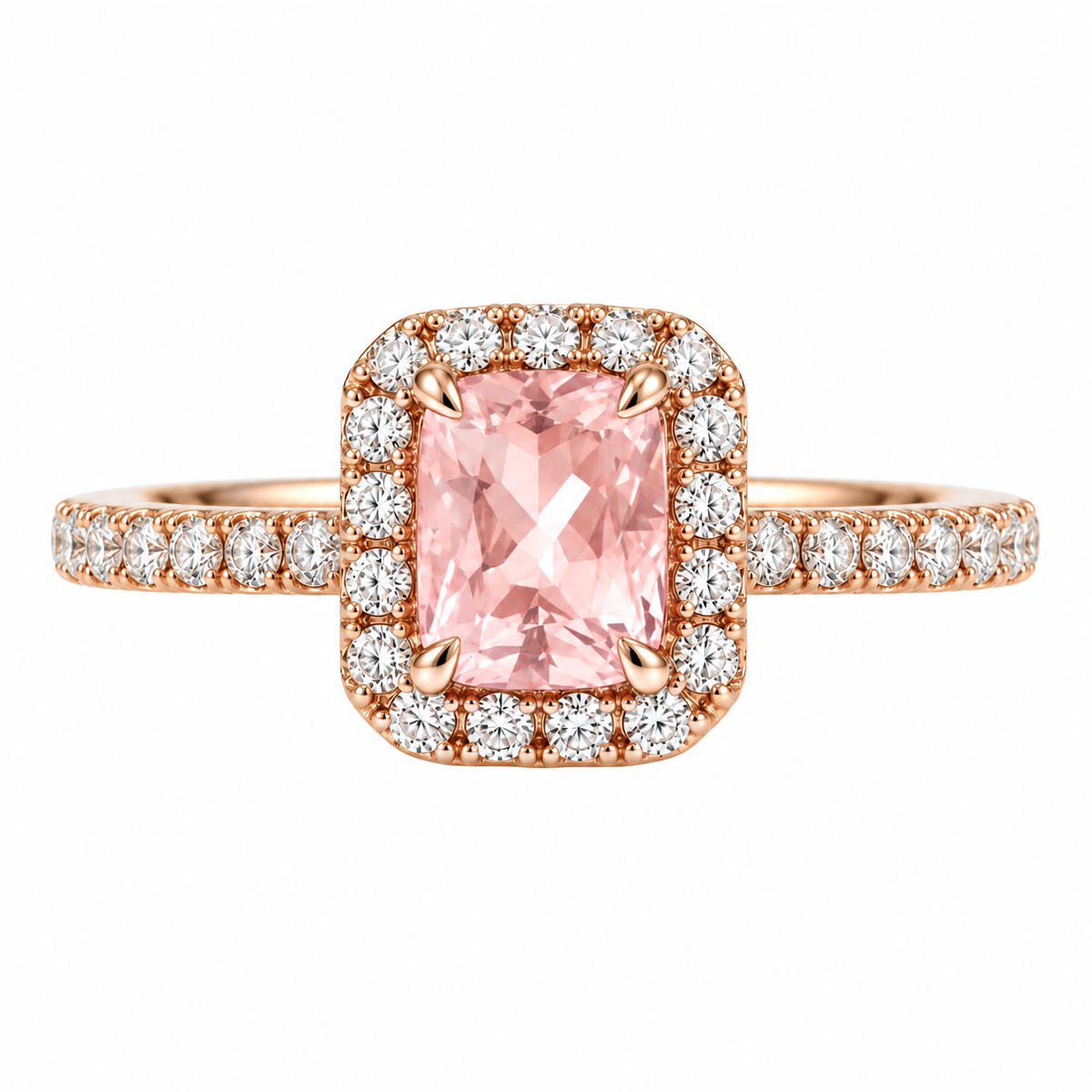 Cushion Morganite Diamond Halo Ring