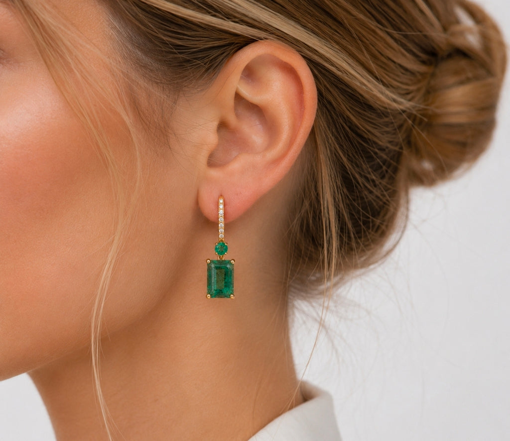 Emerald-Cut Emerald & Diamond Drops — Ministry of Gems