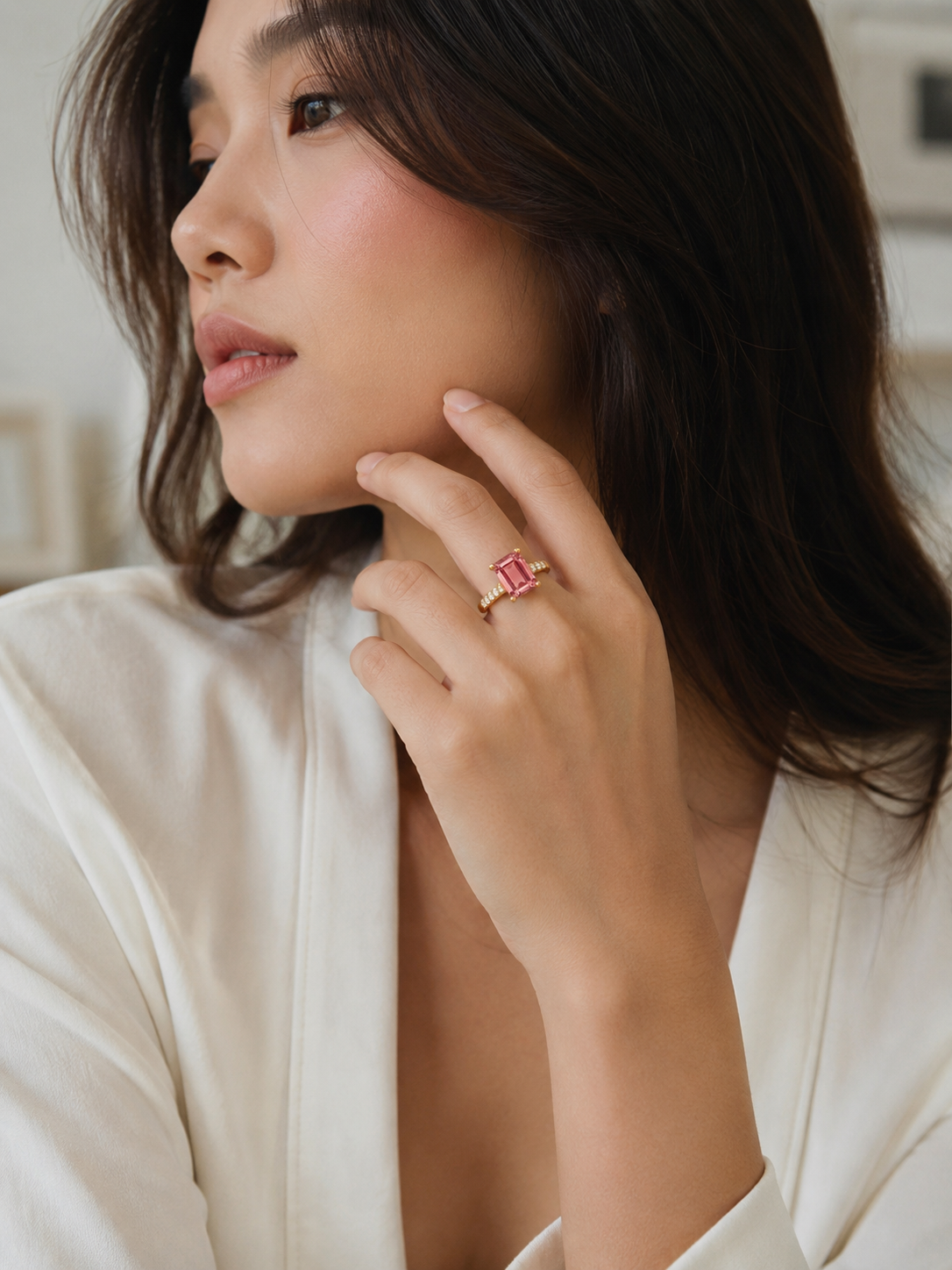 Pink Tourmaline Baguette Ring, Yellow Gold — Ministry of Gems