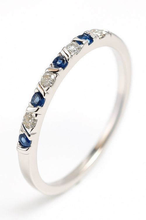Blue Sapphire Diamond Milgrain Station Band — Ministry of Gems