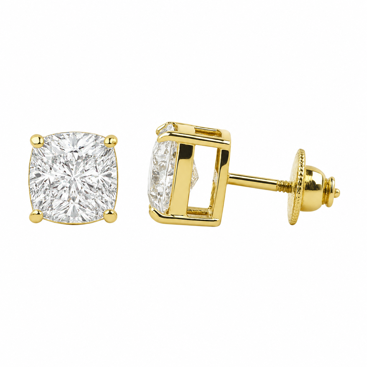 Cushion Diamond Basket Studs — Ministry of Gems
