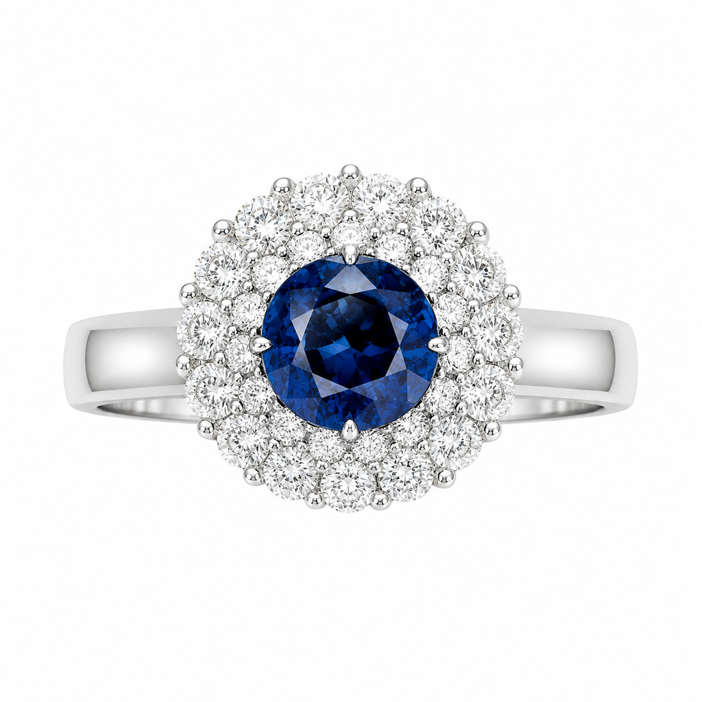 Blue Sapphire Cluster Halo Ring — Ministry of Gems