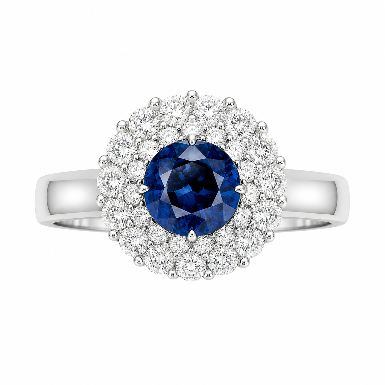 Blue Sapphire Cluster Halo Ring — Ministry of Gems