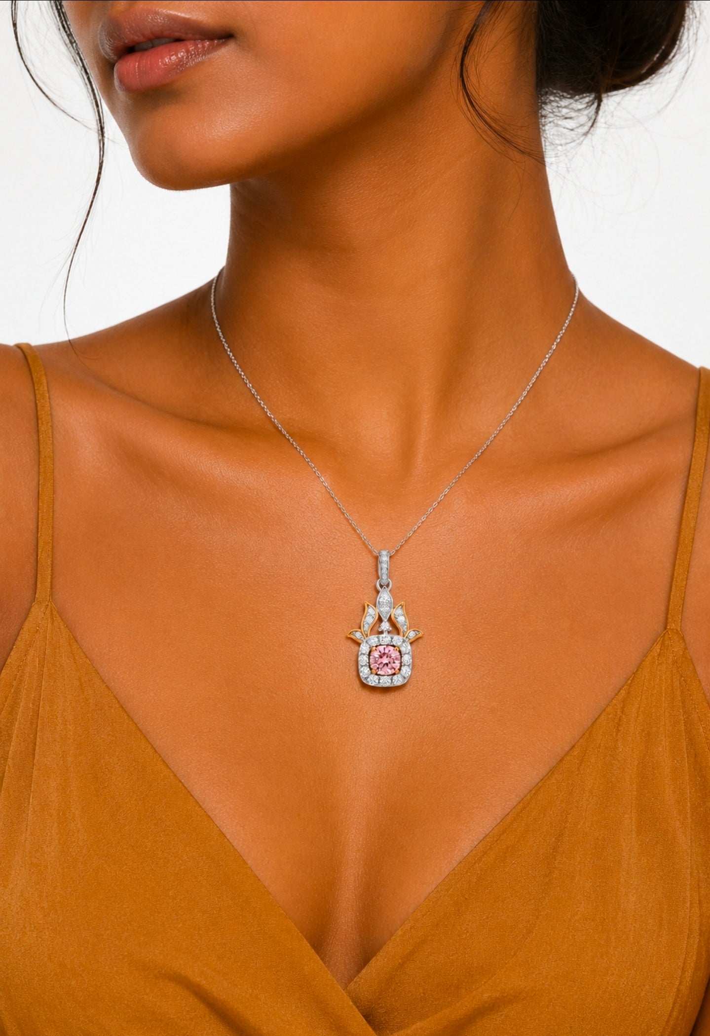 Lotus Blush Halo Pendant — Ministry of Gems exclusive design