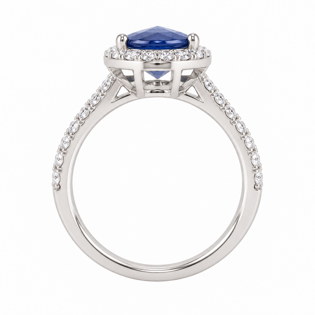 Pear Blue Sapphire Diamond Halo Ring