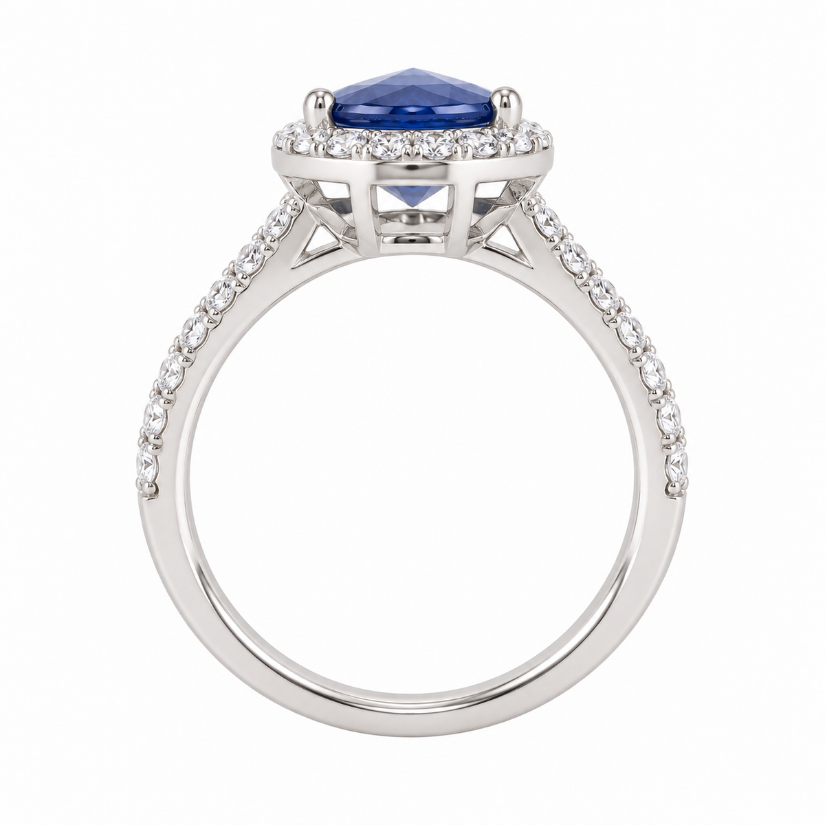 Pear Blue Sapphire Diamond Halo Ring