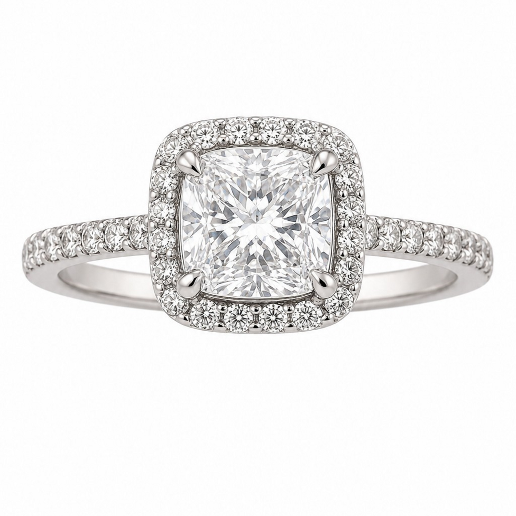 Cushion Diamond Halo Gold Ring