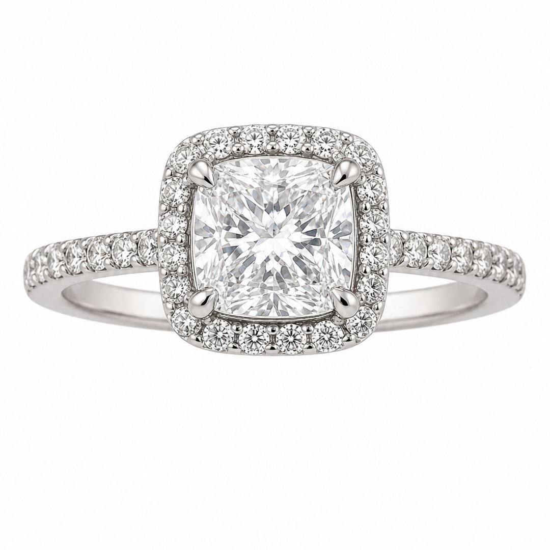 Cushion Diamond Halo Gold Ring