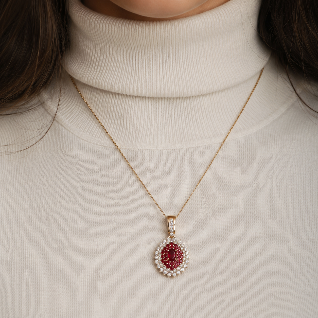 Ruby Cluster Double-Halo Pendant — Ministry of Gems