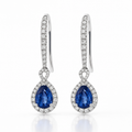 Pear Blue Sapphire Diamond Halo Drop Earrings