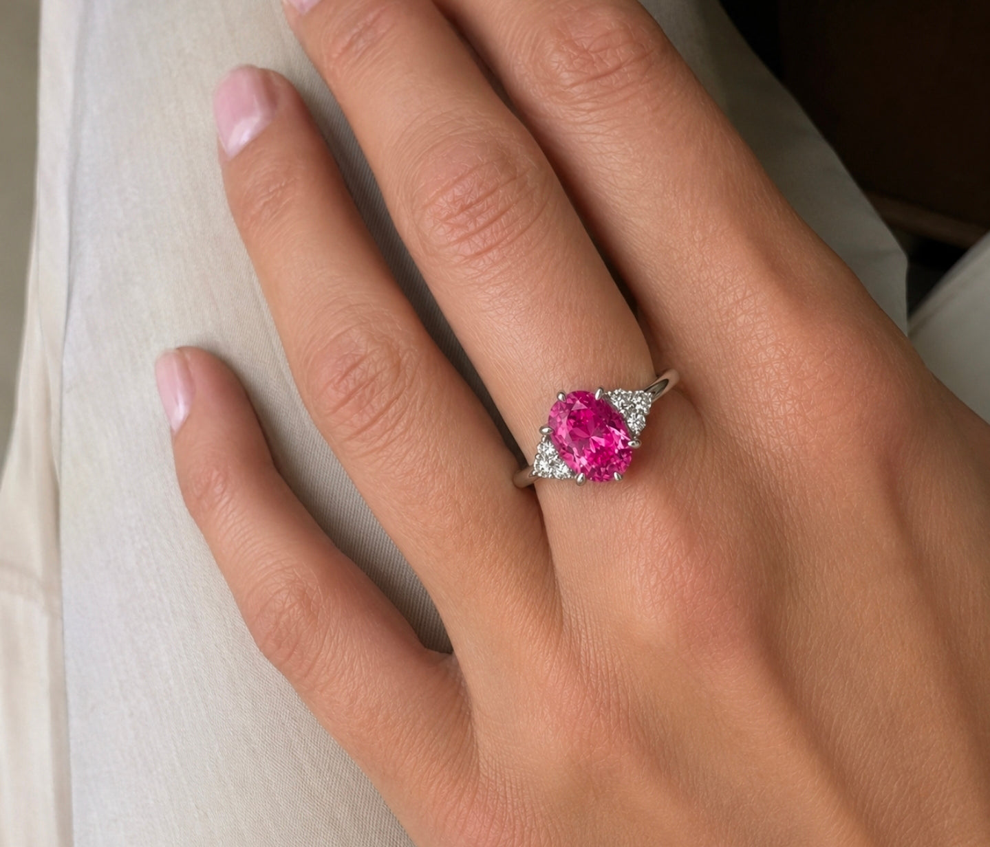 Clemence — Pink Spinel Trilogy Ring — Ministry of Gems