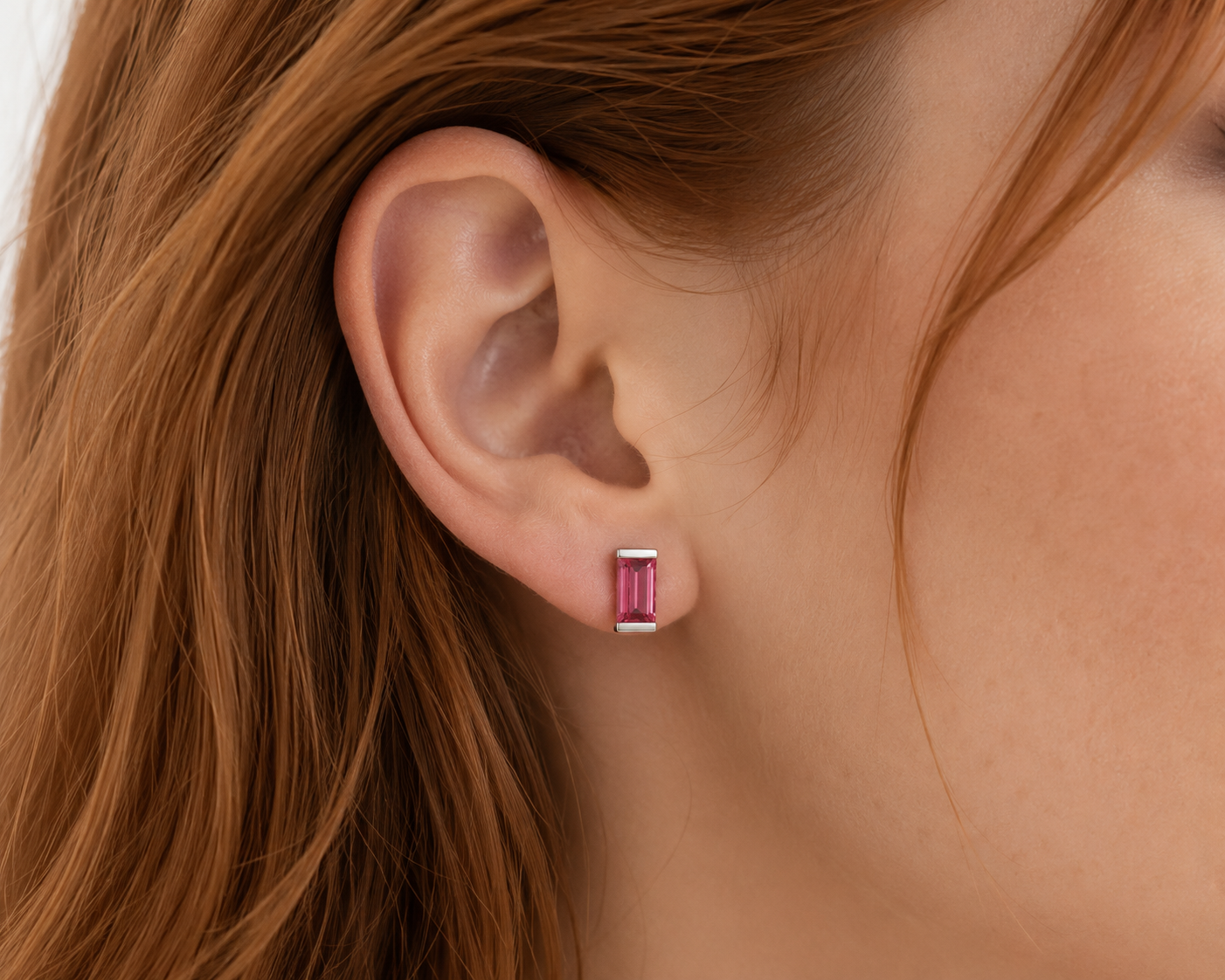 Pink Tourmaline Baguette Bar Studs — Ministry of Gems