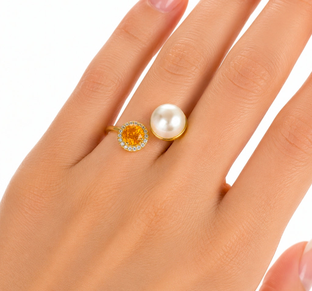 Pearl & Spessartite Toi et Moi Ring — Ministry of Gems