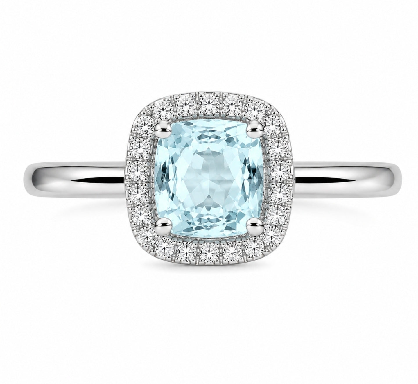 Aquamarine Cushion Halo Ring — Ministry of Gems