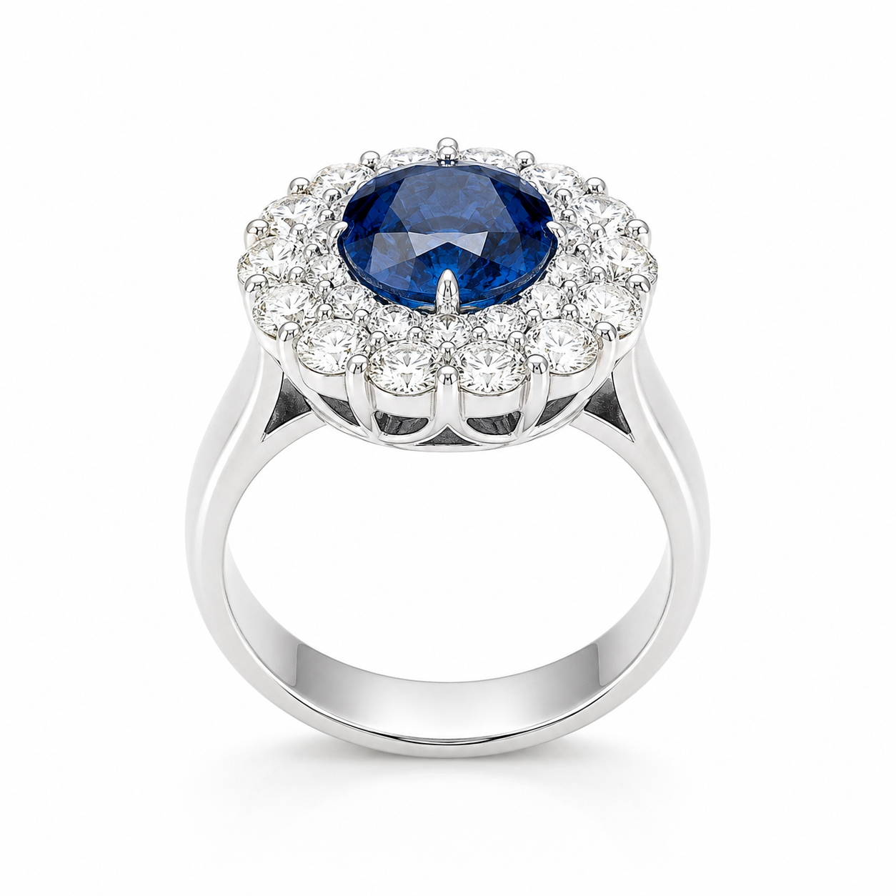 Blue Sapphire Cluster Halo Ring — Ministry of Gems