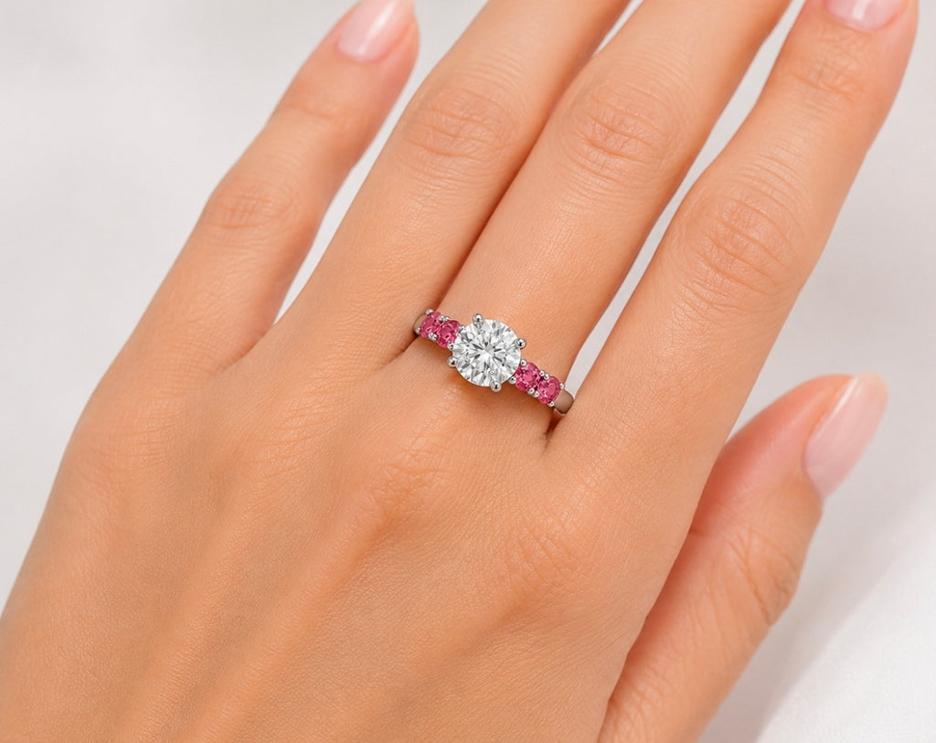 Classic Diamond Ring & Pink Sapphires — Ministry of Gems exclusive design