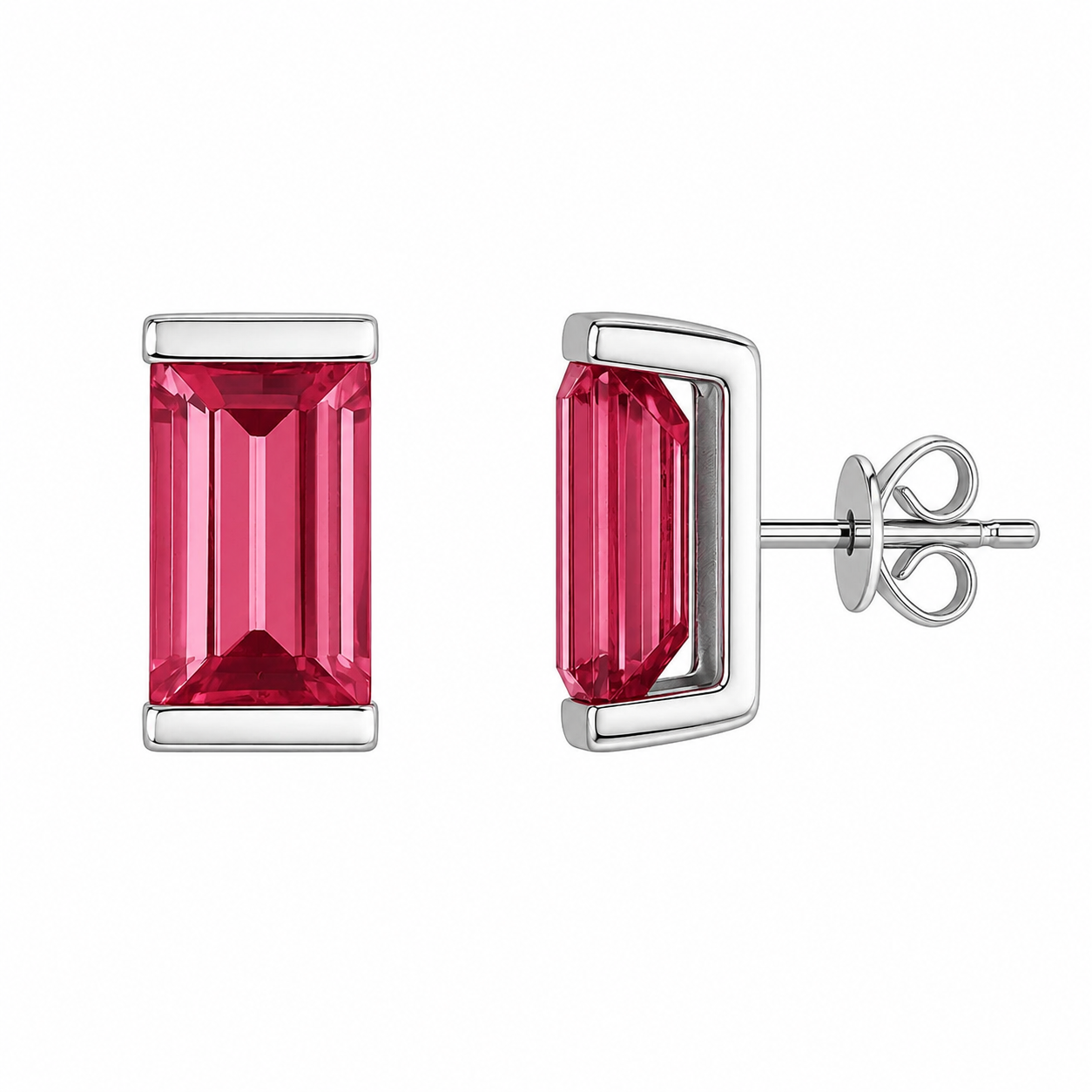 Pink Tourmaline Baguette Bar Studs — Ministry of Gems
