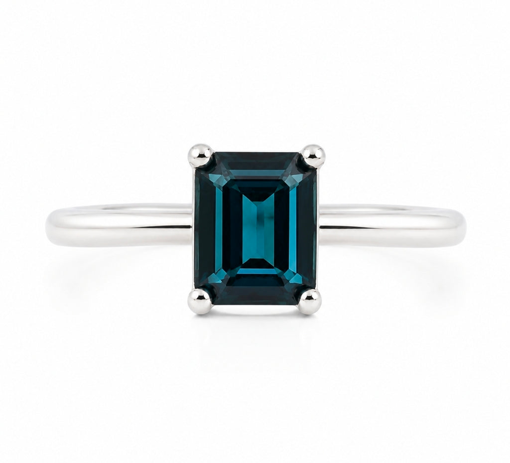 Teal Emerald-Cut Minimal Ring — Ministry of Gems