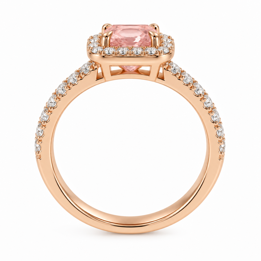 Cushion Morganite Diamond Halo Ring