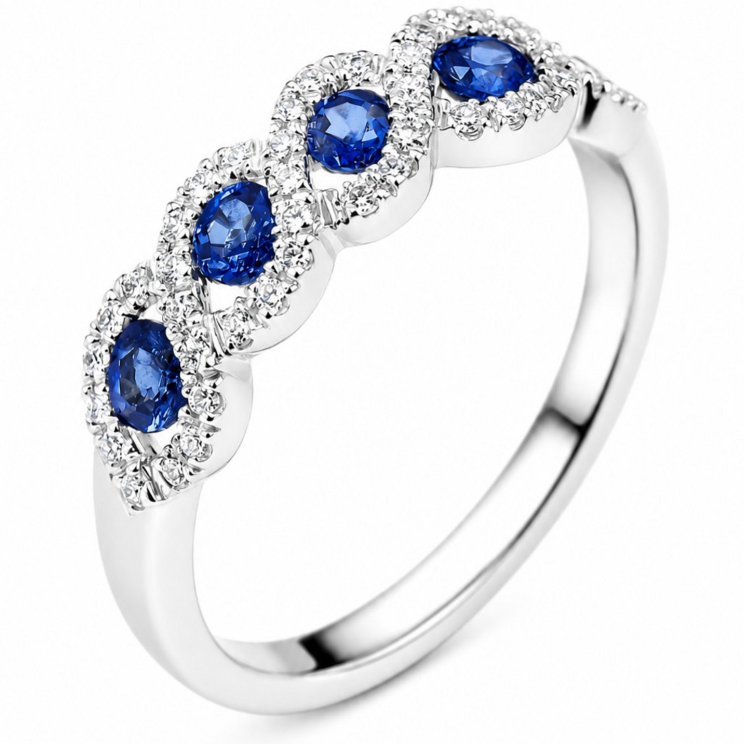Sapphire Halo Half-Eternity Ring