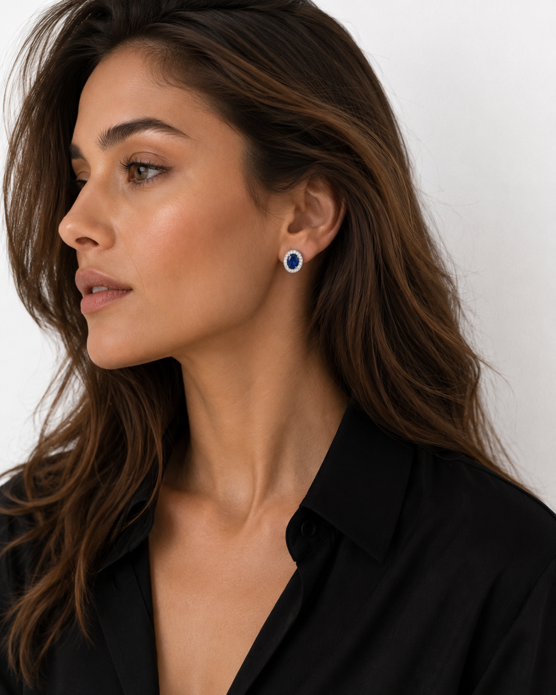 Oval Blue Sapphire Halo Studs — Ministry of Gems