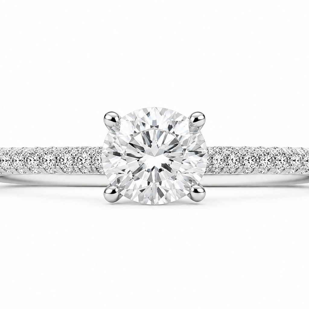 Round Diamond Solitaire Pavé Ring