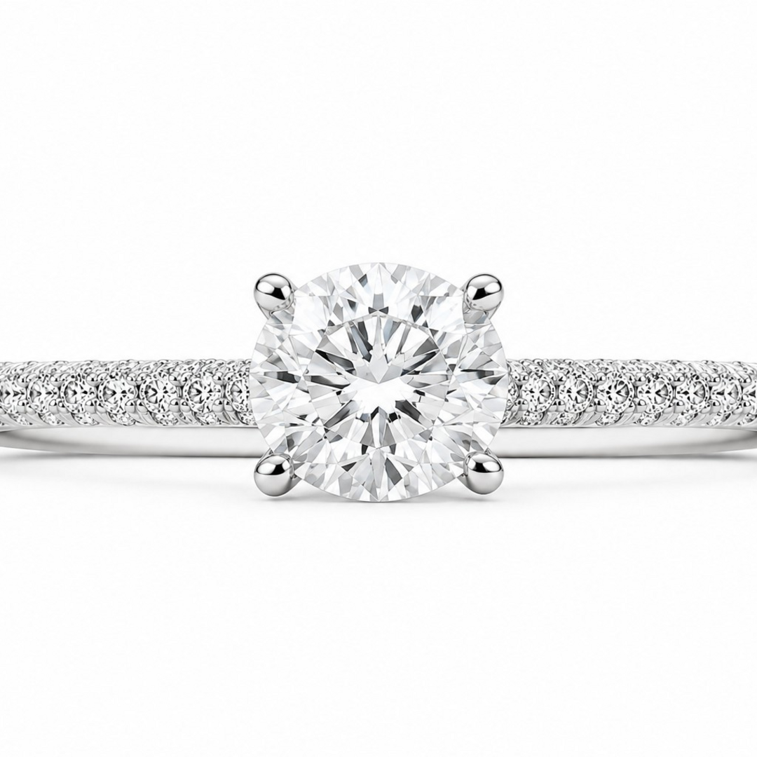 Round Diamond Solitaire Pavé Ring