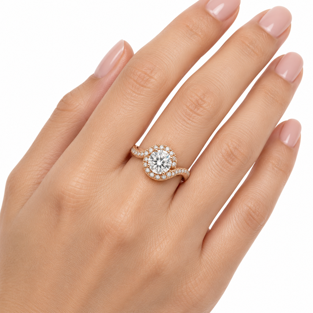 Diamond Halo Swirl Ring