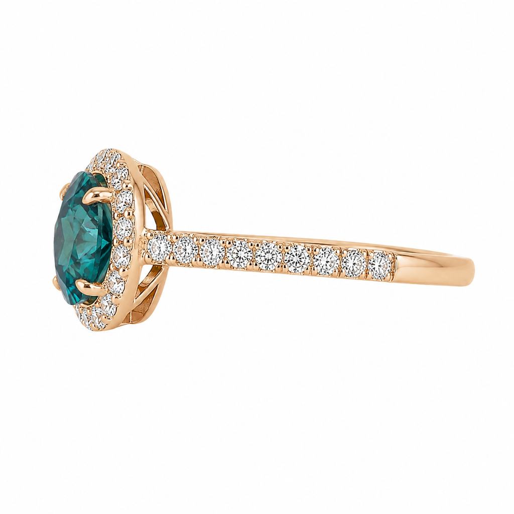 Goddess Teal Sapphire Diamond Yellow Gold Ring — Ministry of Gems