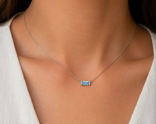 Aquamarine Baguette Solitaire Necklace — Ministry of Gems