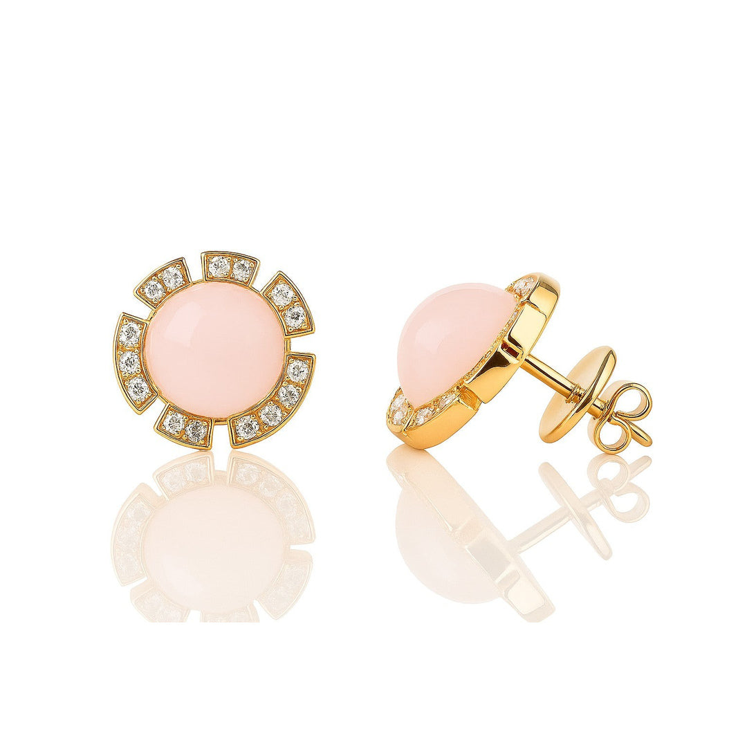 Rose Quartz Cabochon Halo Studs