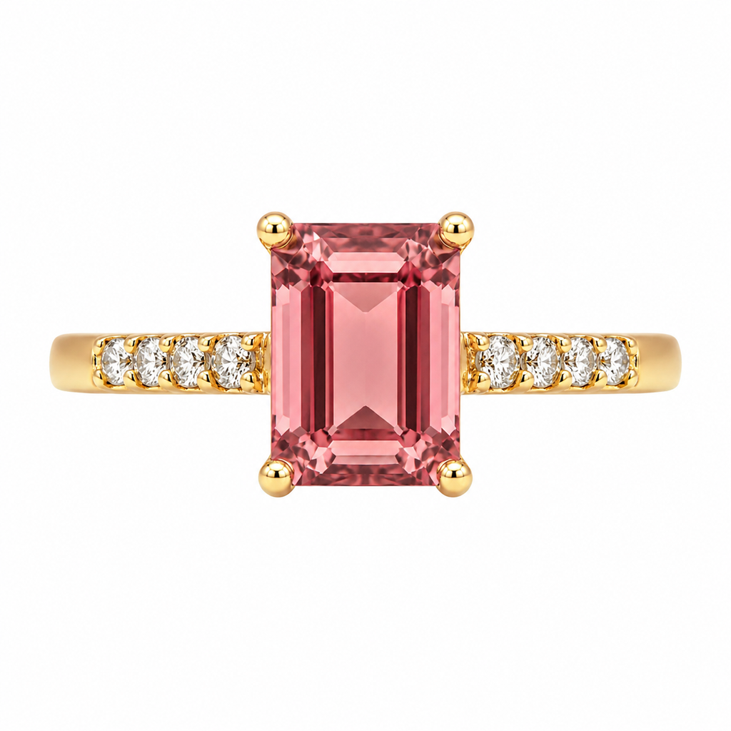 Pink Tourmaline Baguette Ring, Yellow Gold — Ministry of Gems