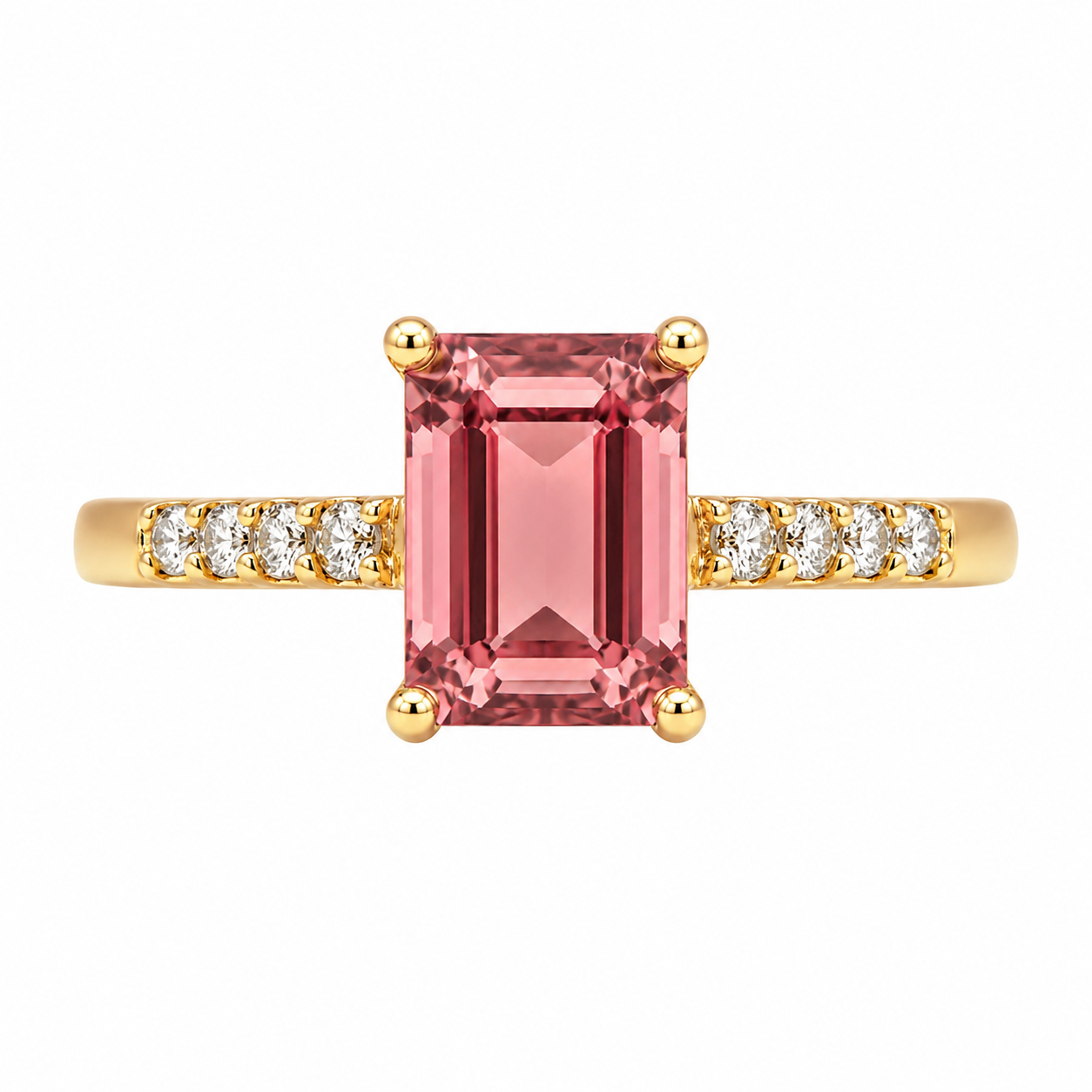 Pink Tourmaline Baguette Ring, Yellow Gold — Ministry of Gems