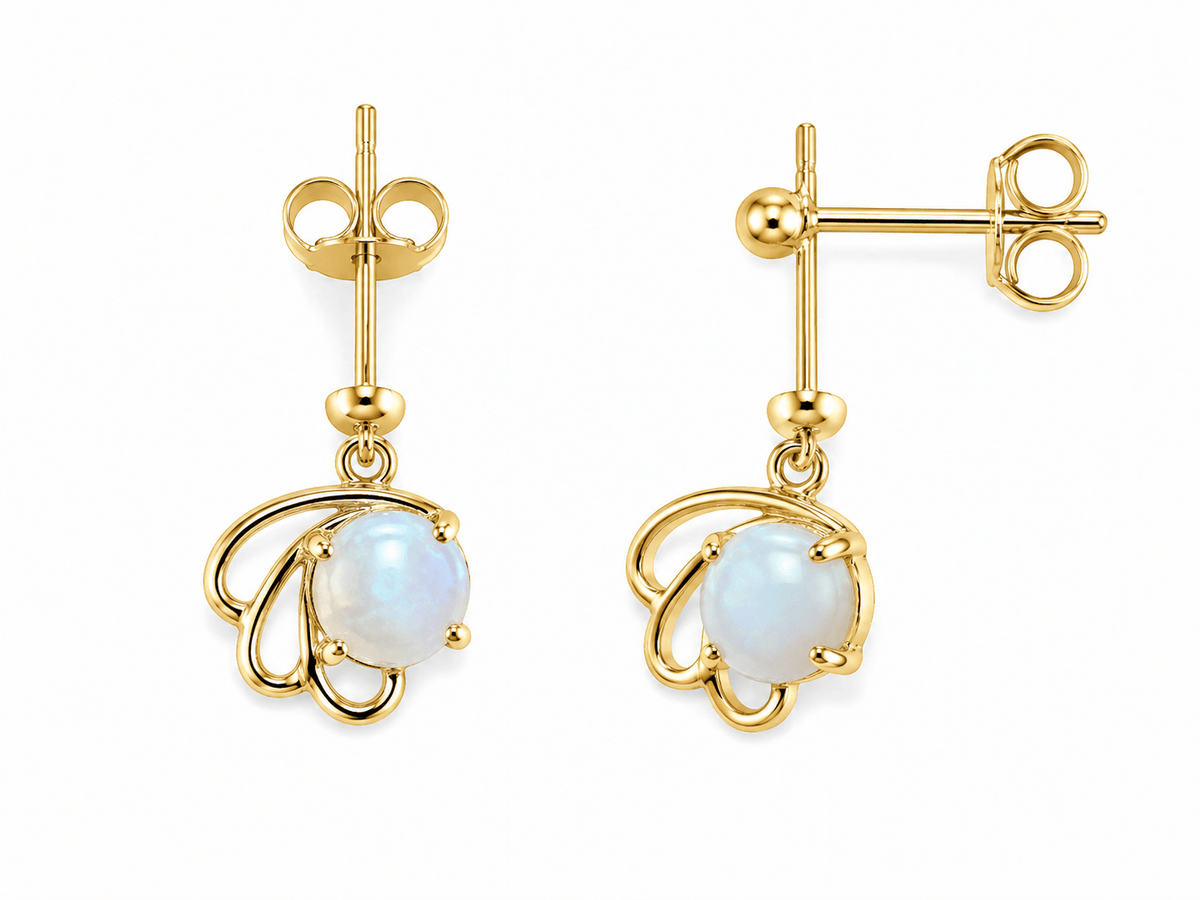 Round Australian Opal Cabochon Drop Earrings — 14K Gold - Ministry of Gems®EarringsMinistry of Gems®