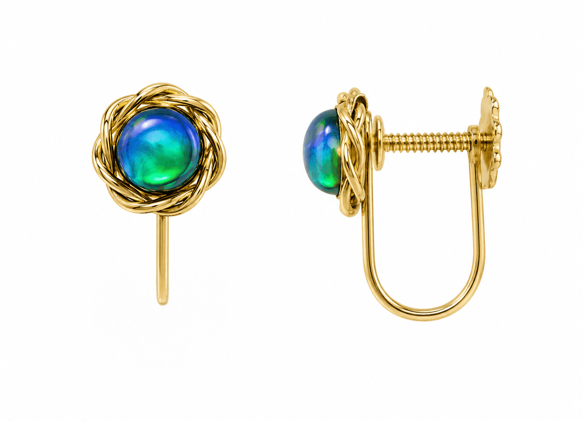 Round Australian Opal Cabochon Studs — 14K Gold - Ministry of Gems®EarringsMinistry of Gems®