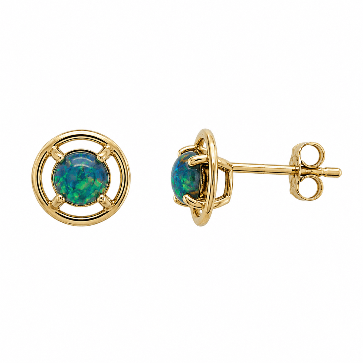 Round Australian Opal Open Circle Studs — 14K Gold - Ministry of Gems®EarringsMinistry of Gems®