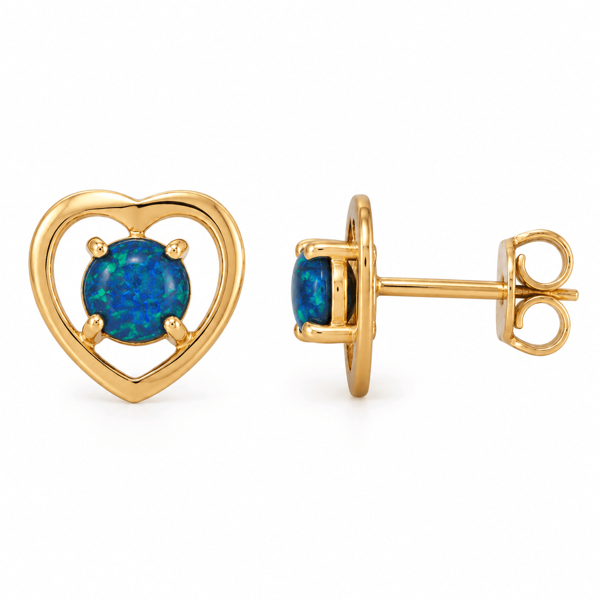 Round Australian Opal Open Heart Studs — 14K Gold - Ministry of Gems®EarringsMinistry of Gems®