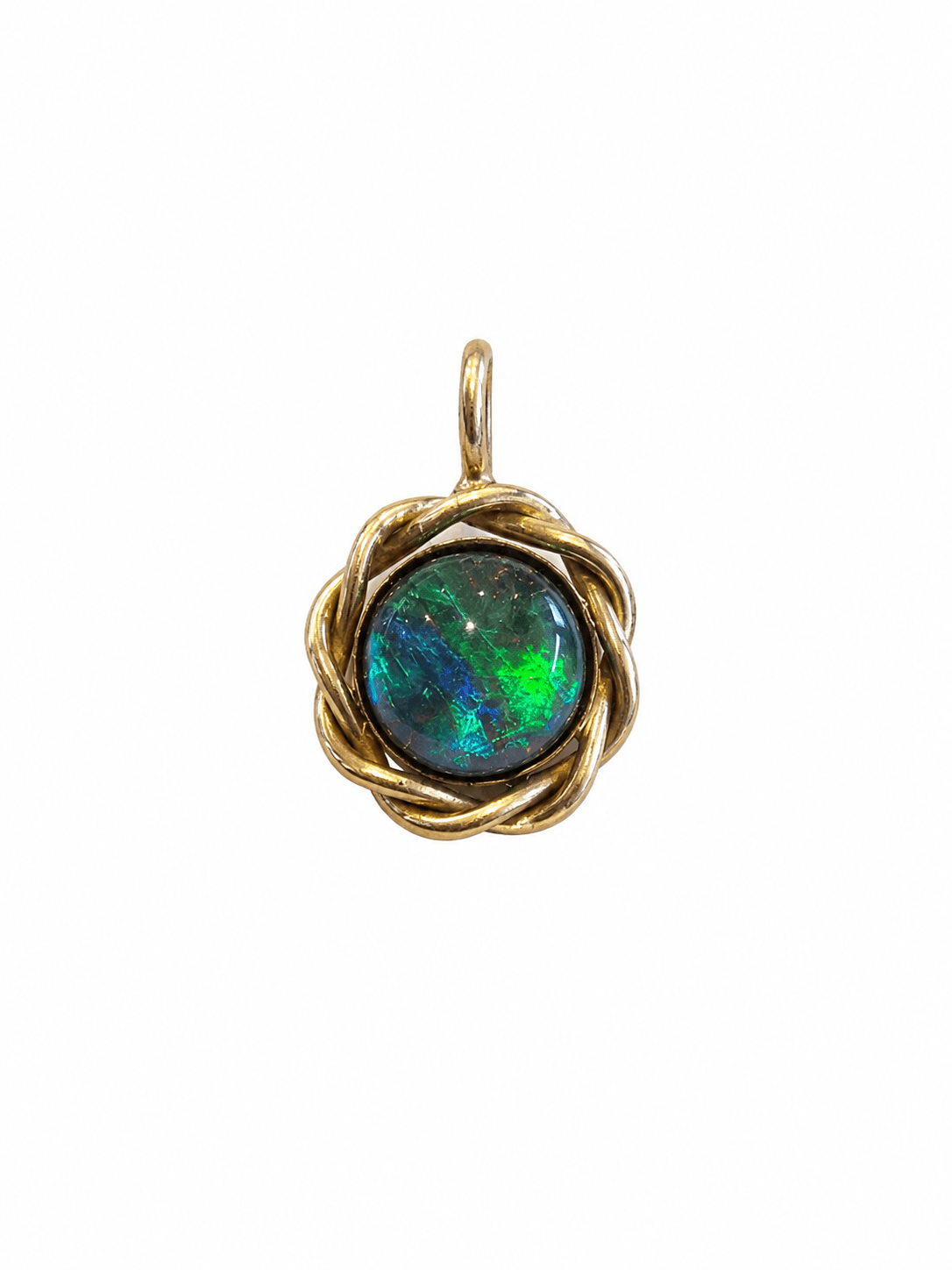 Round Australian Opal Plaited Wreath Pendant — 14K Gold - Ministry of Gems®PendantMinistry of Gems®