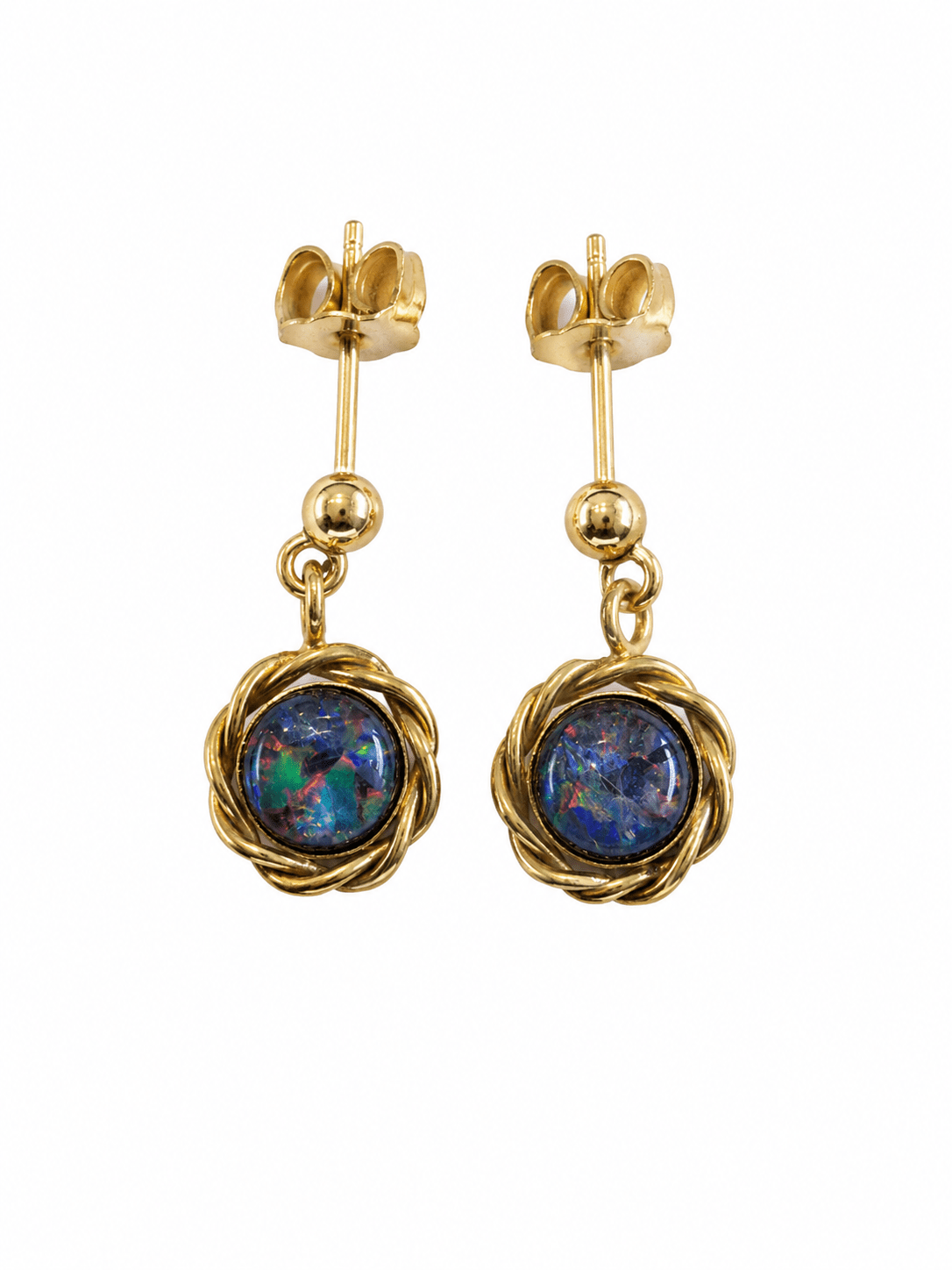 Round Australian Opal Rope Drop Earrings — 14K Gold - Ministry of Gems®EarringsMinistry of Gems®