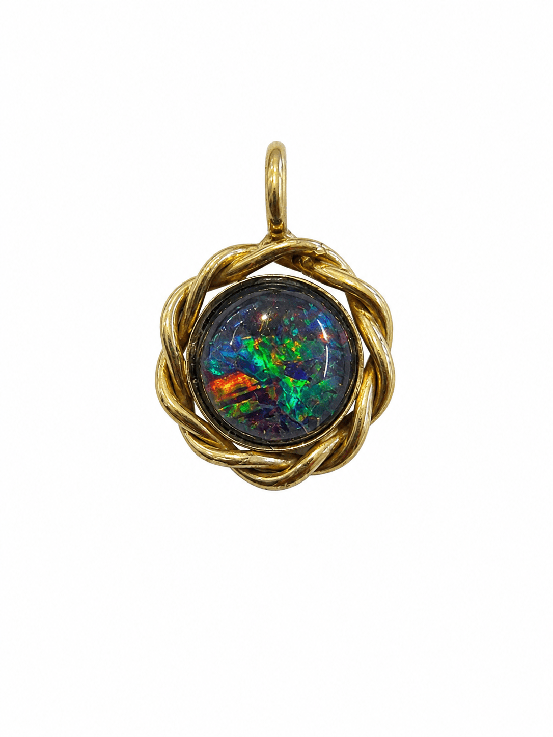 Round Australian Opal Twisted Rope Pendant — 14K Gold - Ministry of Gems®PendantMinistry of Gems®