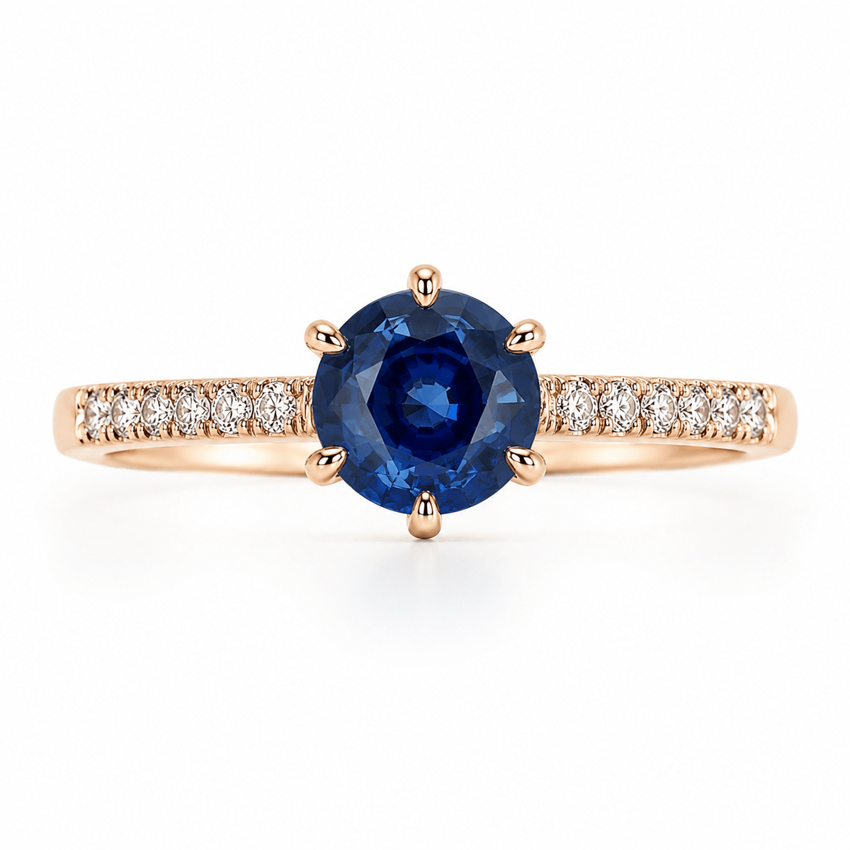 Round Blue Sapphire Diamond Shoulder Ring - Ministry of Gems®RingMinistry of Gems®