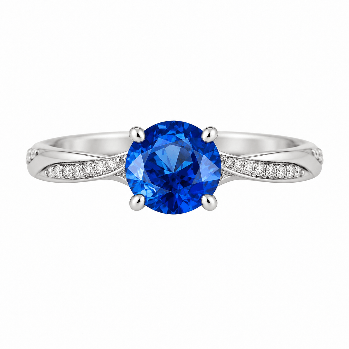 Round Blue Sapphire Diamond Twist Ring - Ministry of Gems®RingMinistry of Gems®