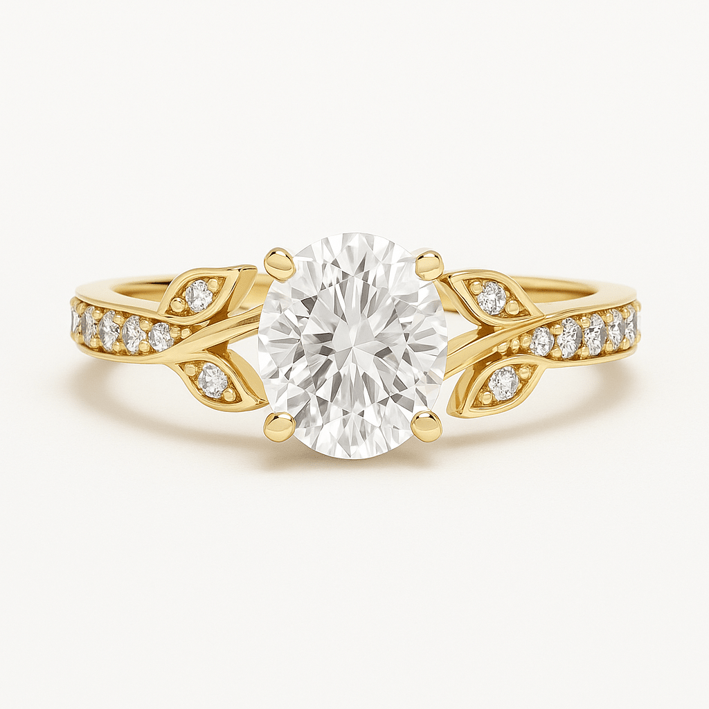 Round Brilliant Diamond Solitaire Leaf Accent Engagement Ring - Ministry of Gems®RingMinistry of Gems®