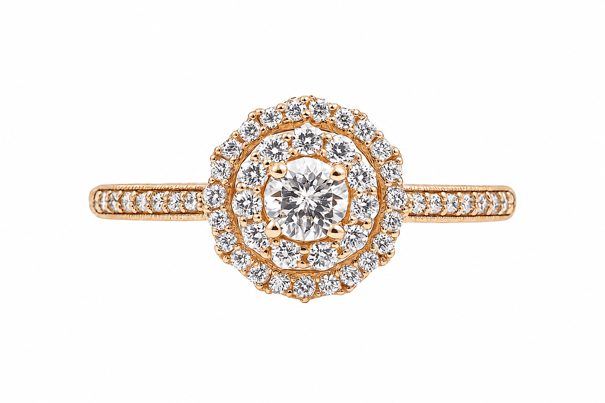 Round Diamond Double Halo Gold Ring - Ministry of Gems®RingMinistry of Gems®